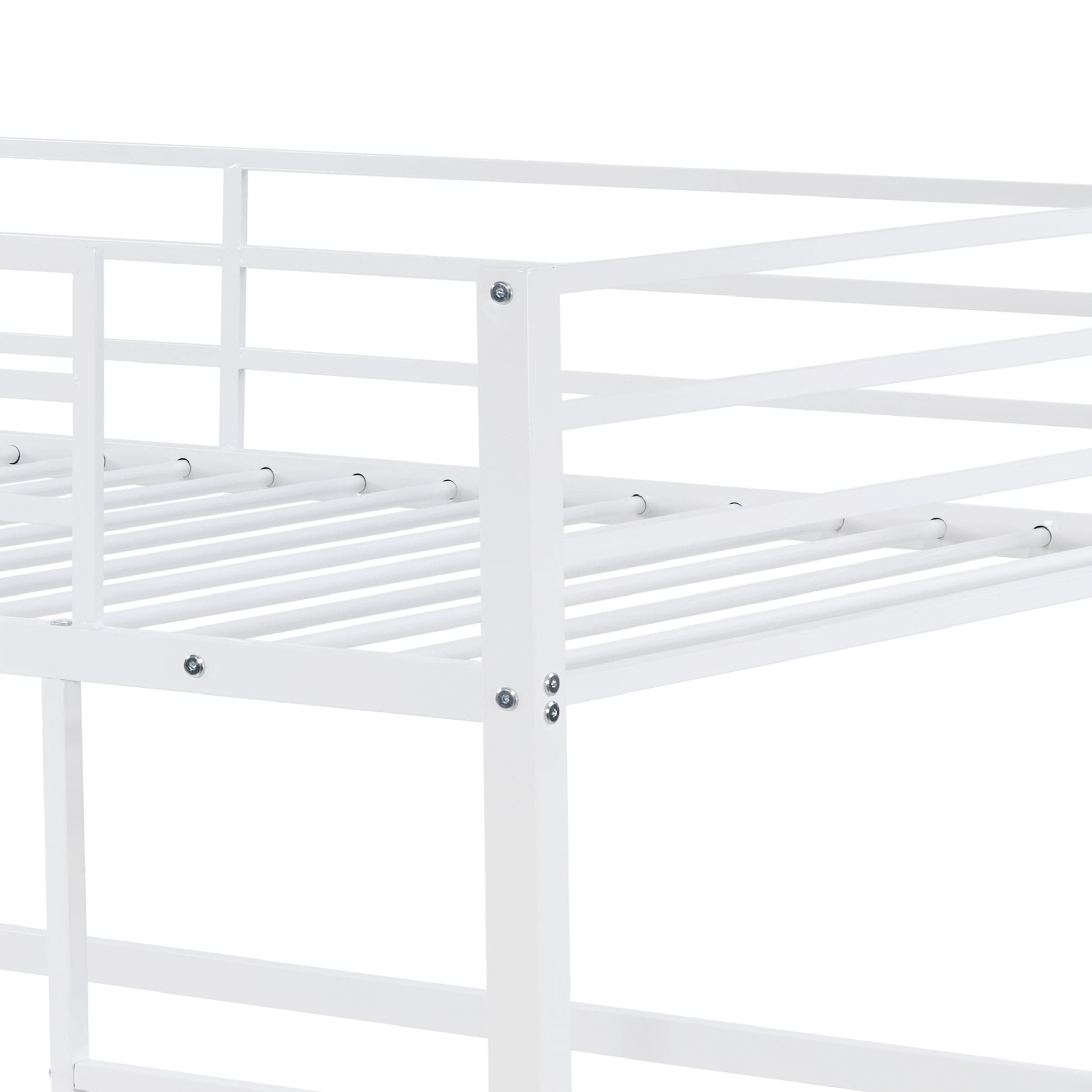 Metal Loft Bed Twin Size, Loft Bed Frame With Safety Guard Rails & Flat Ladder, Twin Loft Bed For Kids Teens Adults, White_voghion.com